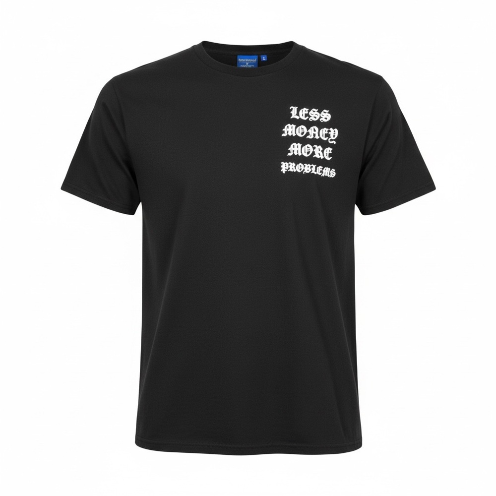 XL Black Graphic Tee with Money Print "Less Money More Problems"